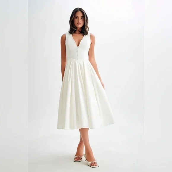 Keely Cotton Sleeveless Midi Dress - White - Picture 4 of 7